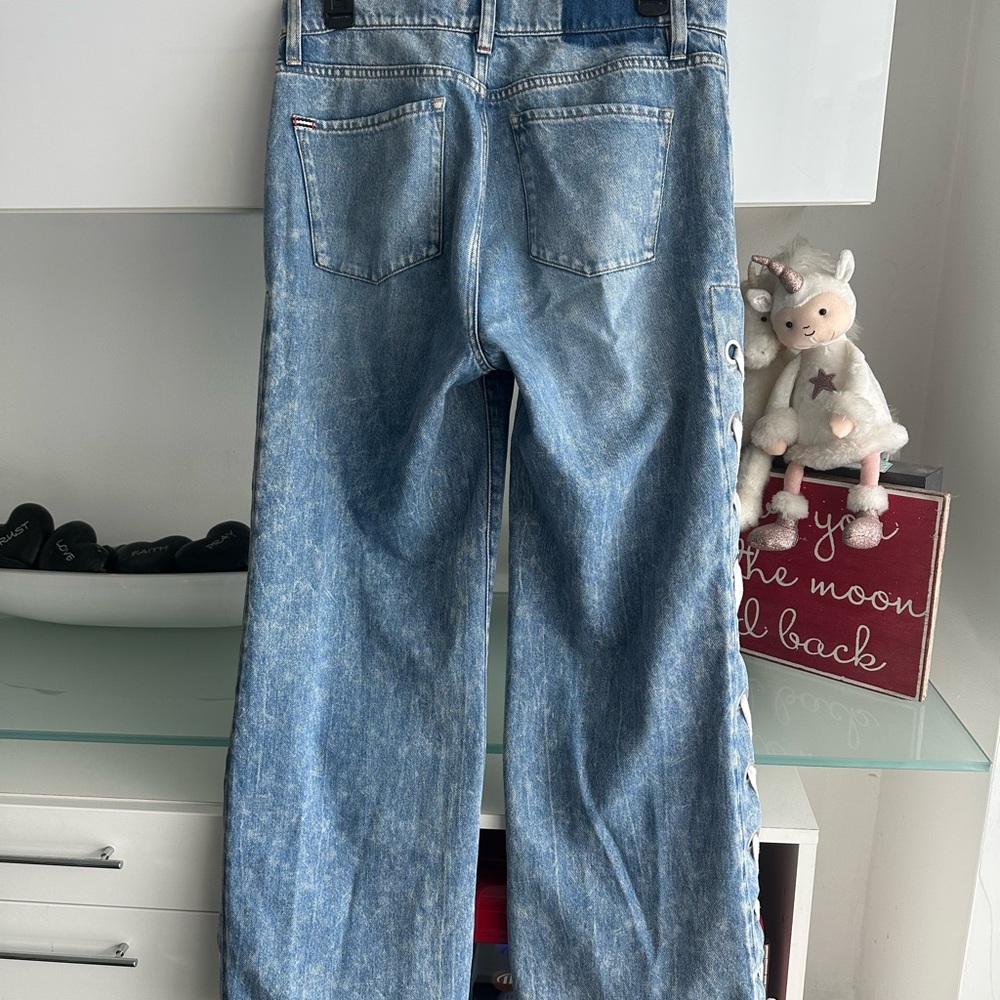 alice + olivia Reita mid-rise jeans side leg white ribbon size 29 - Picture 4 of 10